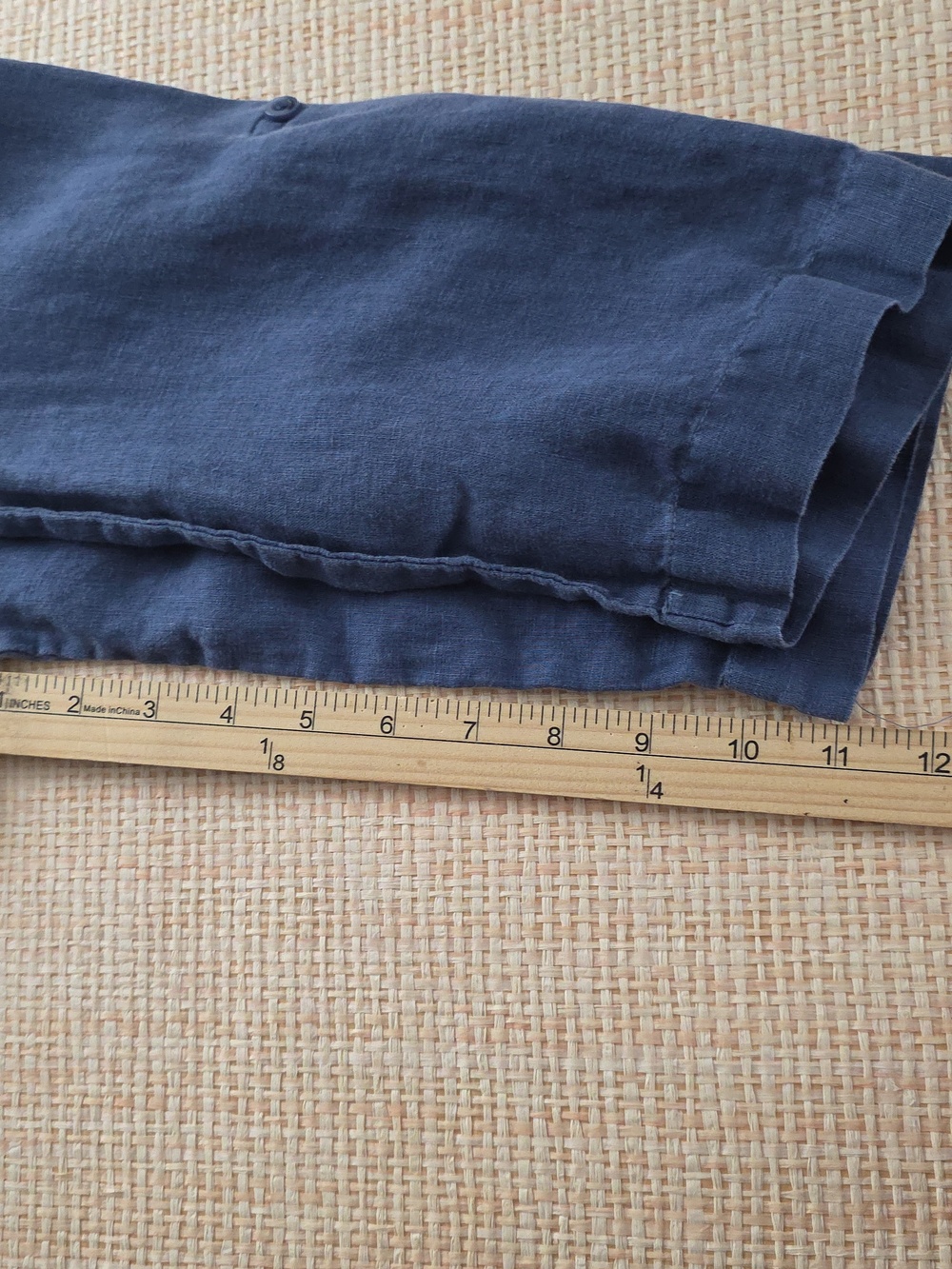 Side Stitch Blue Linen Popover Blouse XL Roll Tab Sleeve Lightweight Top - Picture 11 of 12